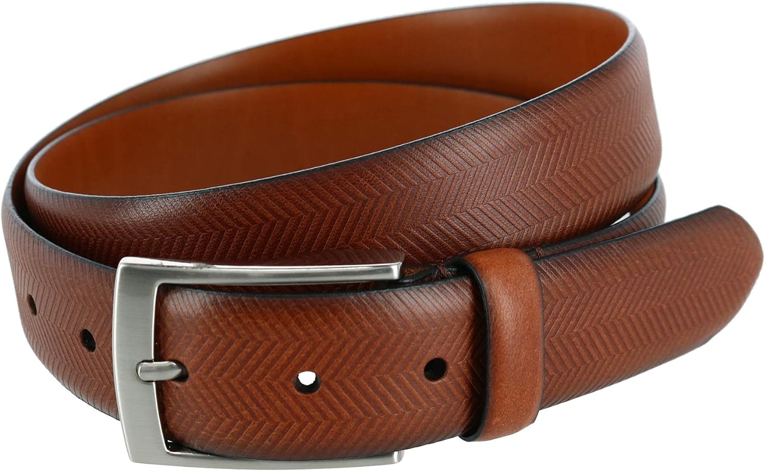 Trafalgar Men's Gregorio 35mm Herringbone Embossed Feather Edged Leather Belt