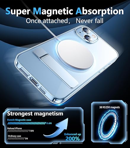 Miniatura 4 de Funda magnética para iPhone 15, para iPhone 14, compatible con Magsafe Soporte oculto integrado protección contra caídas de grado militar de 15 pies