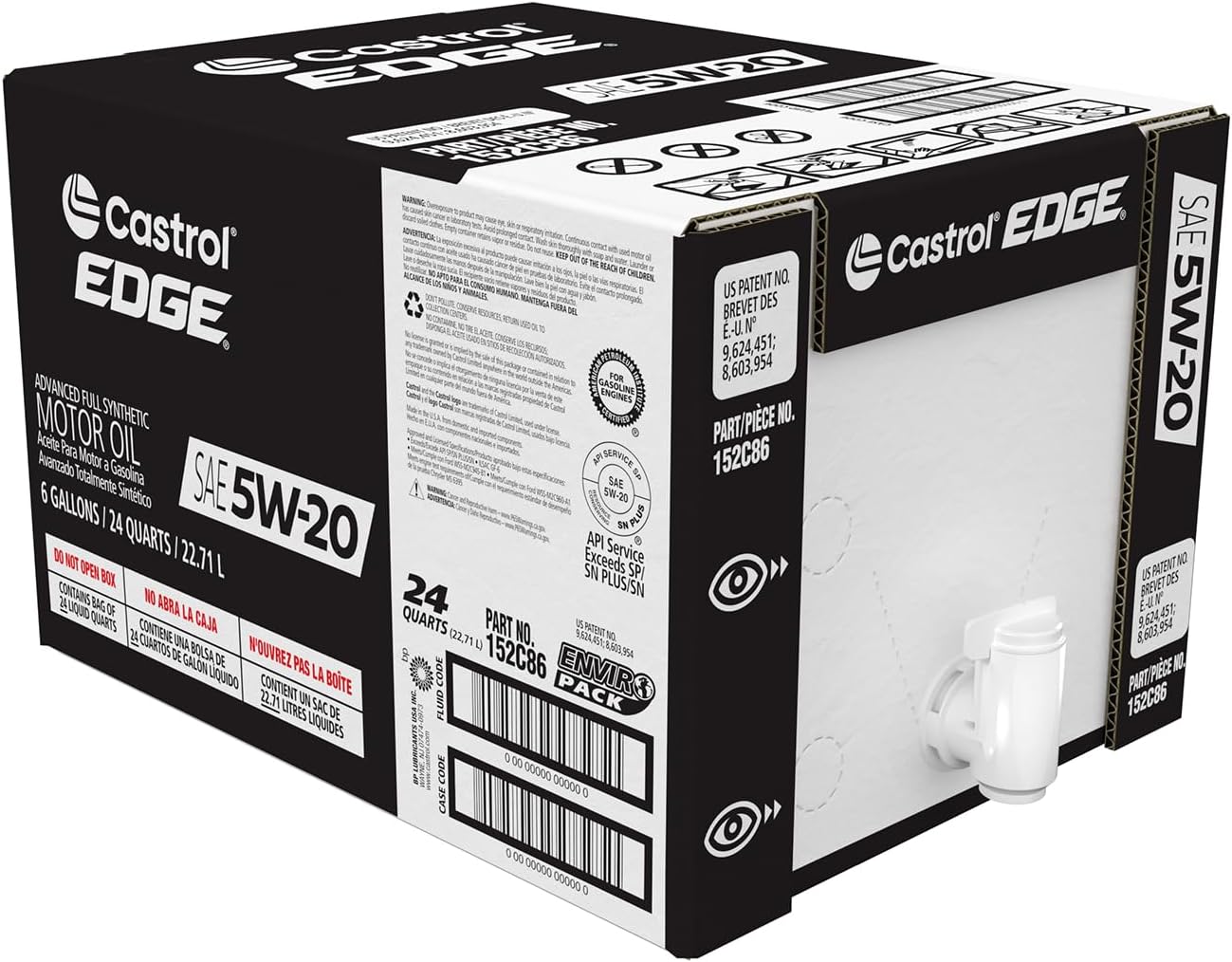 Castrol 60014 EDGE 5W-20 Advanced Full Synthetic Motor Oil, 6 Gallon Enviro-Pack
