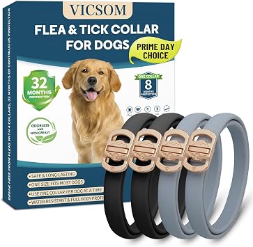 Flea and Tick Collar for Dogs 4 Pack, 32 Months Prevention, Waterproof, Adjustable for Small Medium Large Dogs Puppies Black and Grey