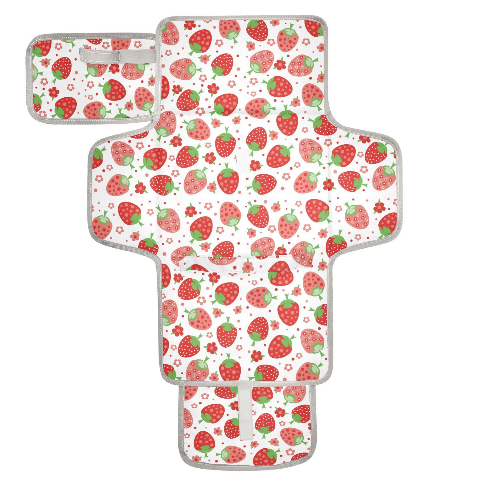 Portable Changing Pad for Baby - Strawberry Waterproof Diaper Changing Mat Travel Changing Pad with Built-in Pillow - Shower Gift for Baby