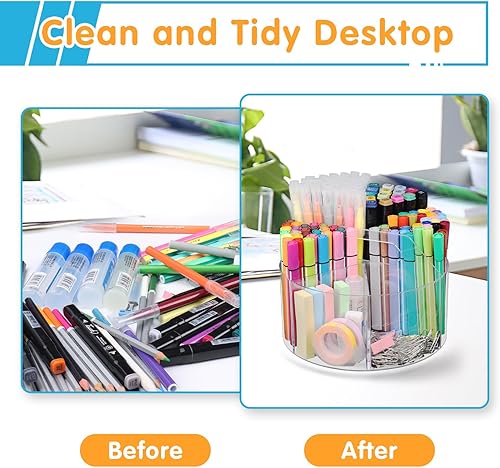 Miniatura 7 de Soporte para bolígrafos acrílico, organizador de bolígrafos giratorio de 360 grados, organizador de escritorio acrílico de oficina con 6