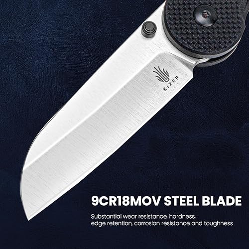 Miniatura 3 de Kizer Cuchillo plegable de caballito de mar, hoja de acero 9Cr18MoV de 3.03 pulgadas, cuchillo de bolsillo negro G10 con abridor de perno de pulgar,