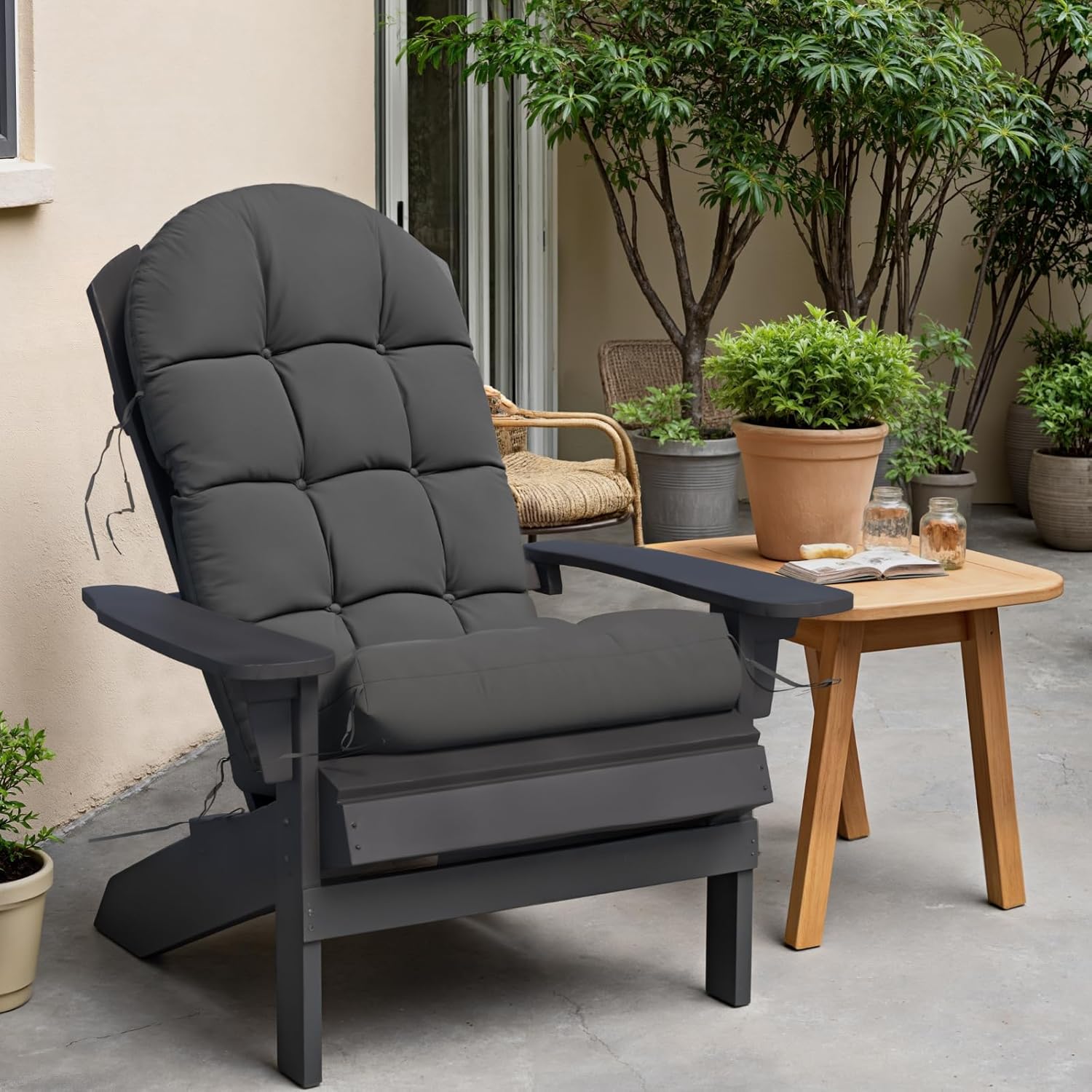 Adirondack Chair Cushion, Rocking Chair Cushions, High Back Patio Cushions, Thickened Weather Resistant Patio Cushion with 6 Ties, Non Slip Fade & Waterproof Dark Grey Set of 1