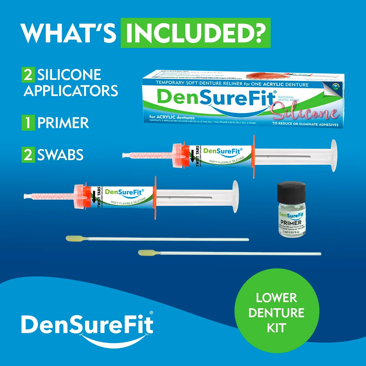 DenSureFit Lower Denture Reline Kit – 3–6 Month Soft Silicone Denture Reliner for Loose, Slipping Dentures, Cushions Gum Pain, Refit & Tighten for a Secure, Comfortable Fit