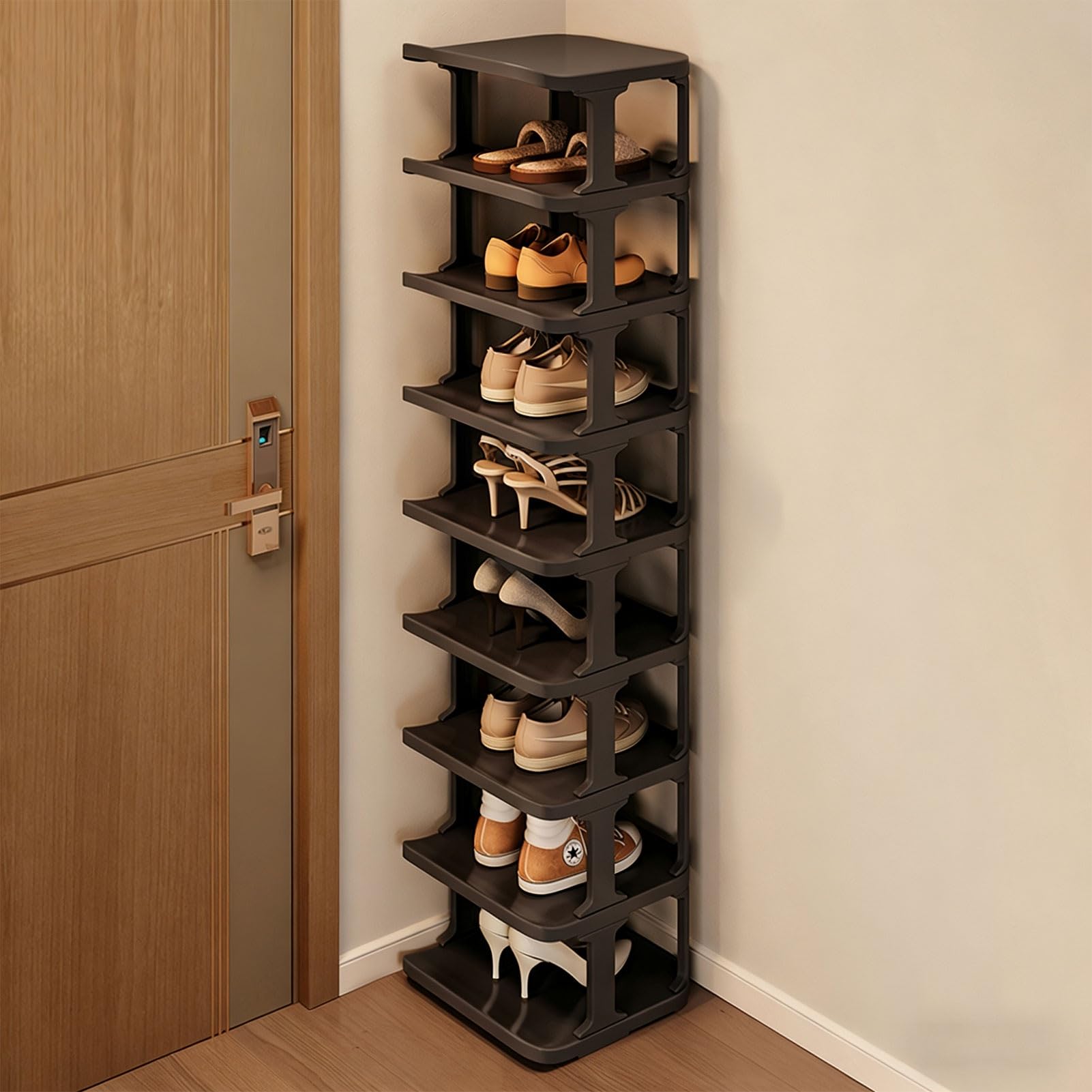 Étagère à chaussures empilable extensible à 1 8 niveaux pour économiser de l'espace avec étagères incurvées et support étroit pour placard, entrée, chambre à coucher (noir, 3 niveaux)