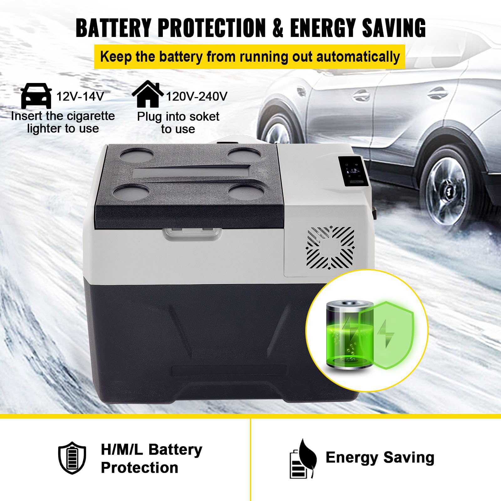 40L Przenośna lodówka ze sprężarką, zamrażarką i elektryczną lodówką do samochodu 12V-14V i domu 120V-240V, zakres temperatur -20℃ ~ 20 ℃, idealny dla rodzin, na kemping i kampera