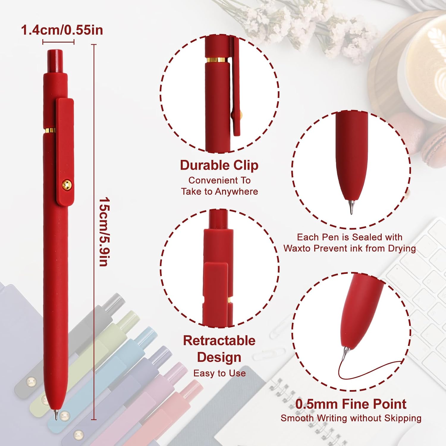 Colorful Gel Pens, 6 Pcs Colored Pens Fine Point Smooth Writing Pen, 0.5mm Multi Colored Ink Pens for Journaling Note Taking Writing, Office School Supplies, Gift Set for Women & Men image 2