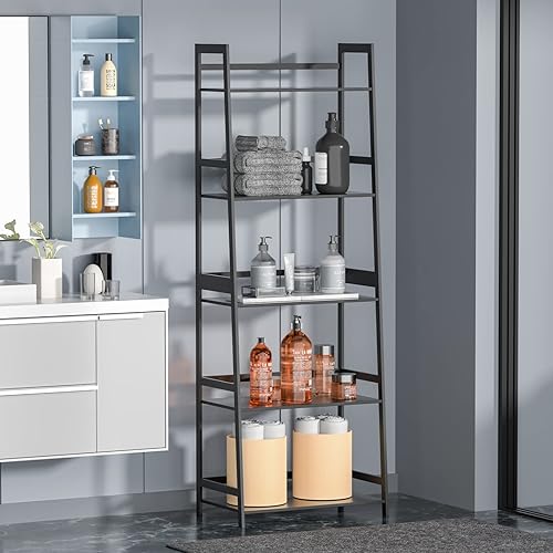 Miniatura 9 de WTZ Estantería estante de escalera estantería de bambú de 5 niveles moderno estuche abierto para sala de estar dormitorio oficina MC508 negro sin