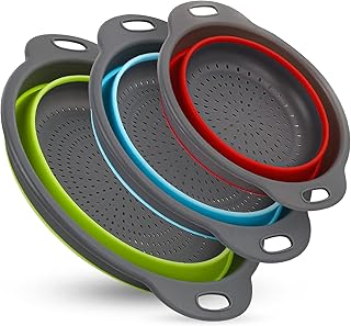 Collapsible Colander, Set of 3 PCS Collapsible Strainer, 4 Quart Large Size Food Colander Perfect for Draining Pasta, Spag...