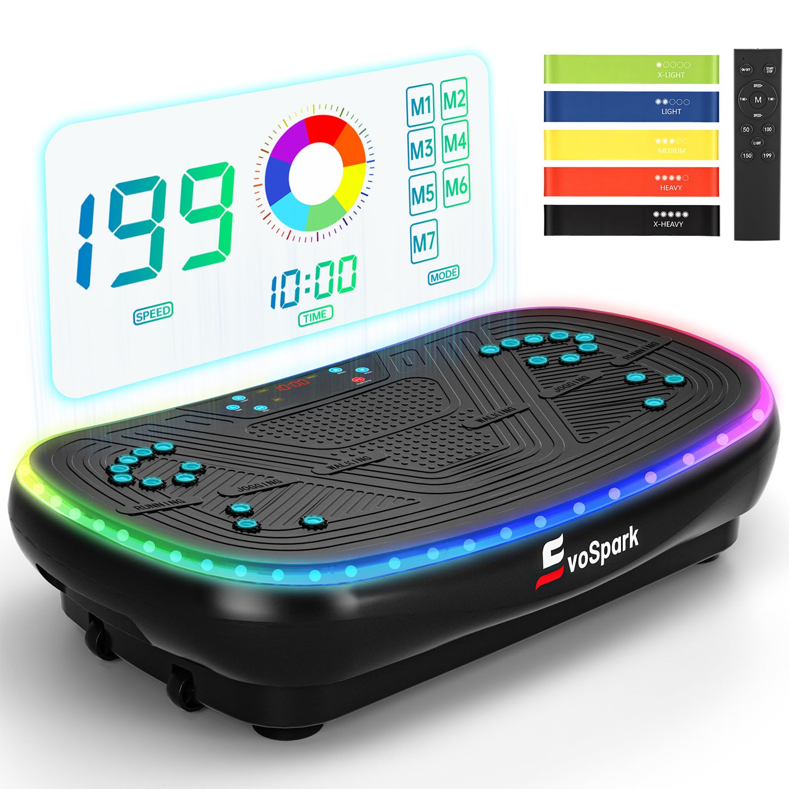 EvoSpark Vibrationsplatte 4D PRO 7-in-1 Vibrationsplatte Testsieger 2025 mit 900W Dreifachmotorsystem, Ganzkörper-Vibrationsplatte mit 9 coolen LED-Lichtern,550 LBS Kapazität für Home Workout