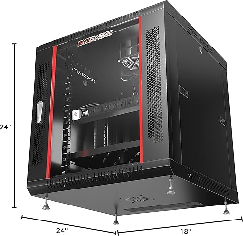 Miniatura 8 de Sysracks 12U 18 pulgadas de profundidad de montaje en pared gabinete de servidor de red Rack Lockaing Enclosure Puerta de vidrio - POWERBAR -