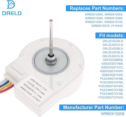 Miniatura 2 de Motor de ventilador de condensador de refrigerador WR60X10209, sustituye a WR60X10155 WR60X10042 WR60X10053 WR60X10065, repuesto para GE, Hotpoint,