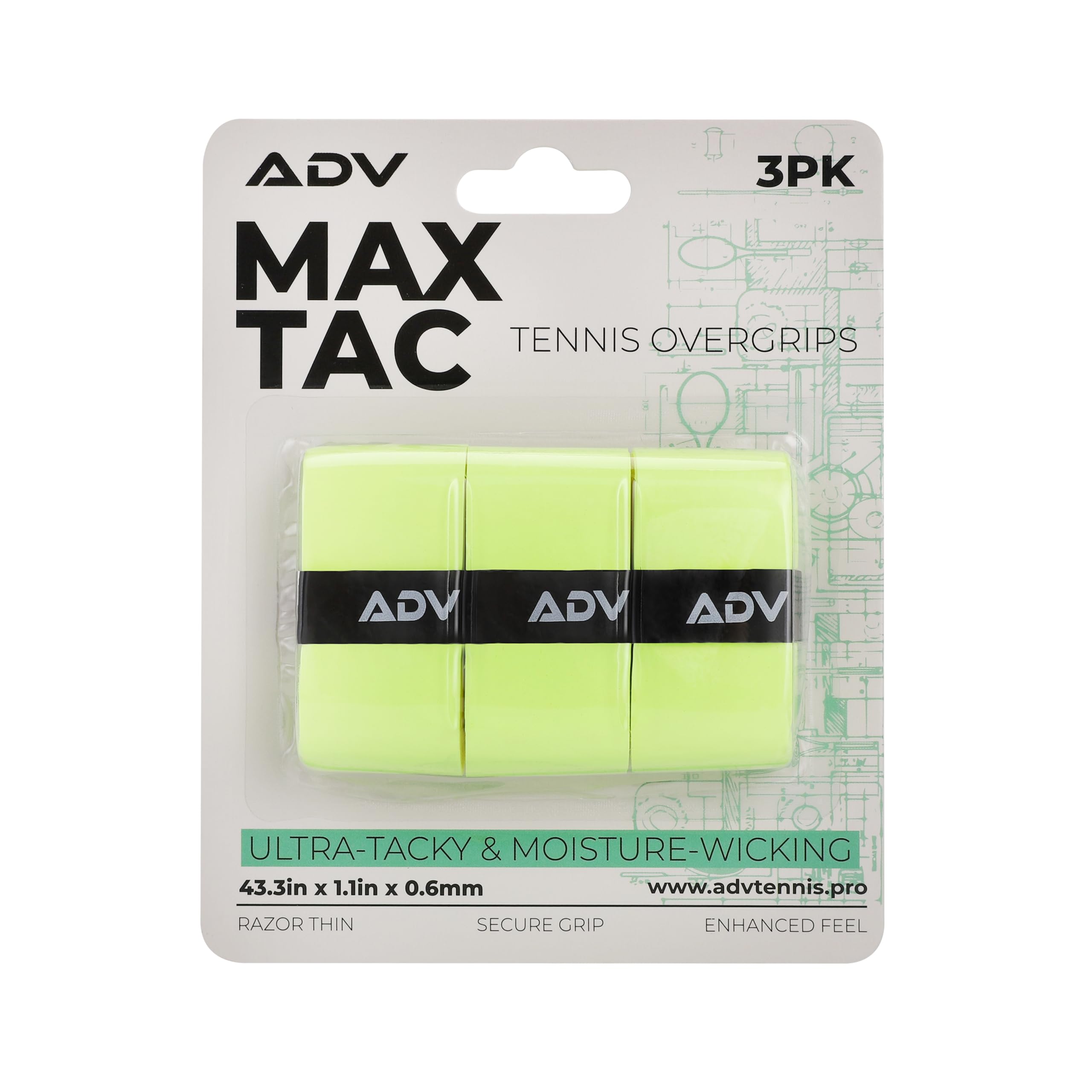 ADV MaxTac Tacky Tennis Overgrip - 3 Pack - Extremely Sticky Non-Slip Tennis Grips Overgrip - Razor-Thin & Easy to Use Pro Tennis Racquet Grip Tape (3