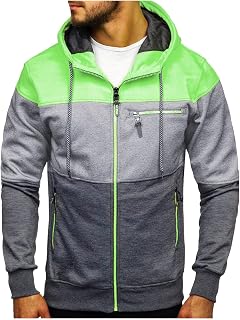 Men's Basic Hooded Pullover Sweat Jacket Pullover Men's Hooded Overcoat Oversized Warm Drawstring Solid Colour Splicing Long Sleeve Winter Sweater Coat with Zip