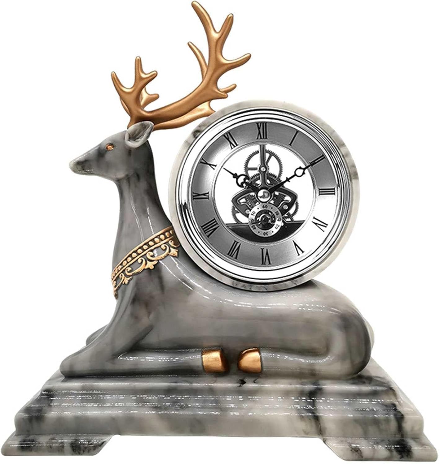 Mantel Clocks, Lucky Deer Desk Clock Resin Mute Desk Clock Fashion Personality European Desk Clock Bedside Table Desk Clock Clock Ornament (Gray1)