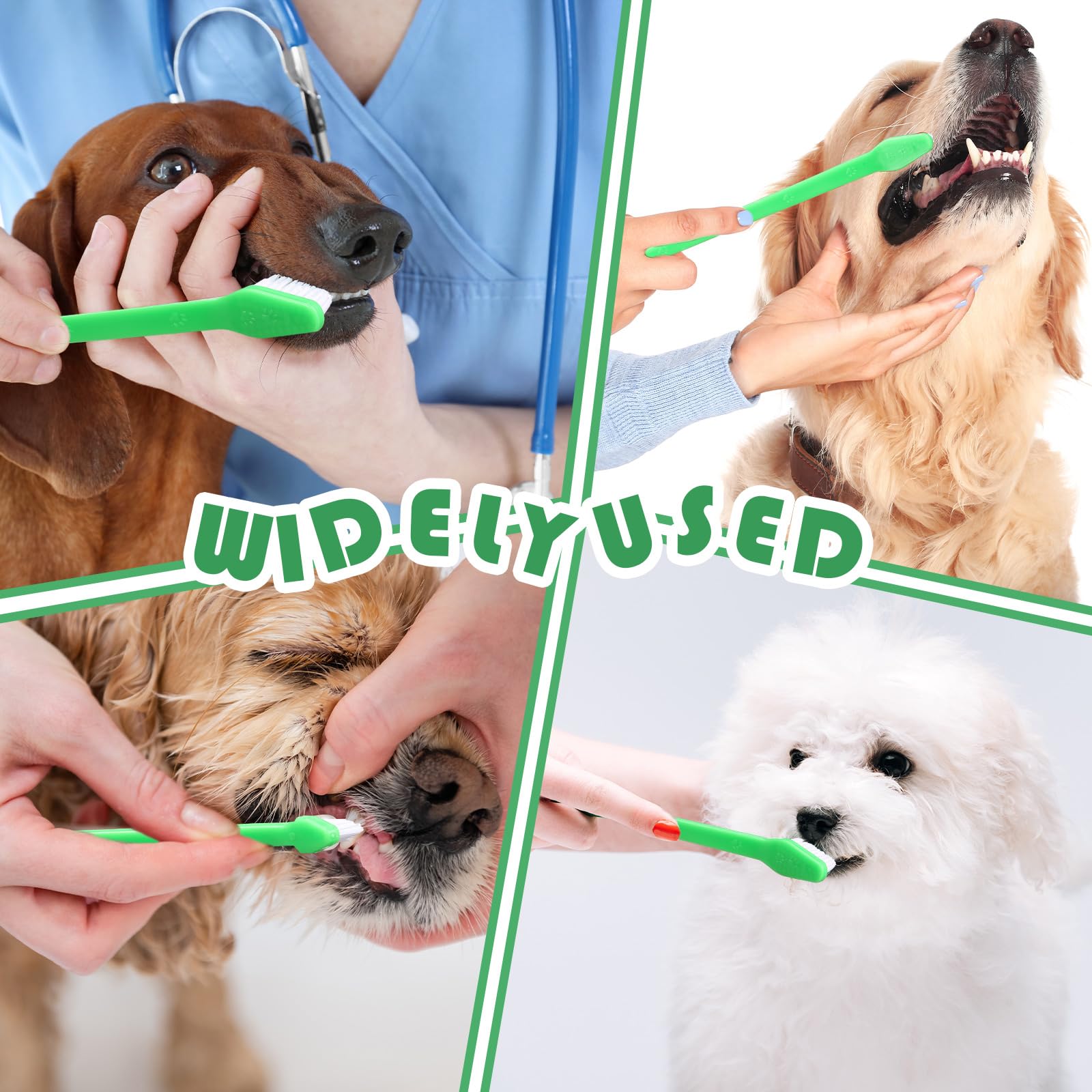 Gerrii 200 cepillos de dientes para perros, cepillo de dientes de doble cabeza para mascotas, mango largo, cerdas suaves, cepillo de dientes de mascotas para perros, gatos y la mayoría de mascotas