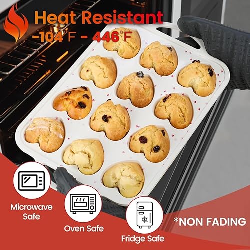 Miniatura 8 de CAKETIME Molde de silicona con forma de corazón, molde de silicona para magdalenas con marco de metal, forma de corazón pequeño, antiadherente para