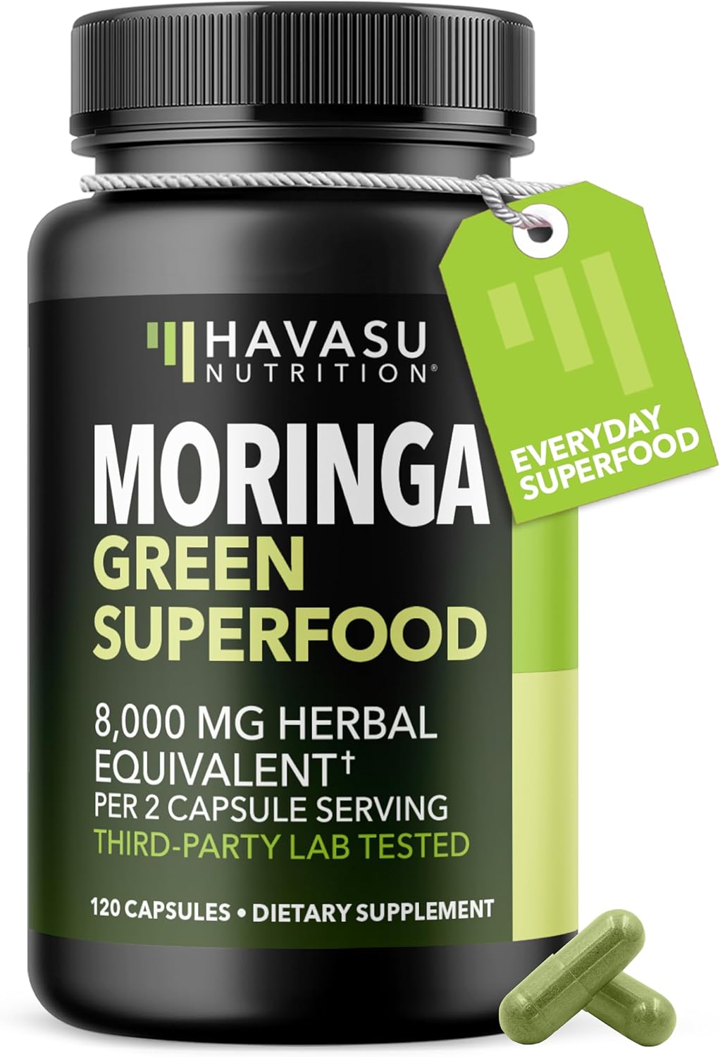 Moringa Capsules 800mg Per Serving - Moringa Leaf Extract for Immune Support - Green Superfood Capsules - Multivitamin Moringa Supplement - 120 Count - Vegan, Non-GMO, Gluten Free - 60 Servings
