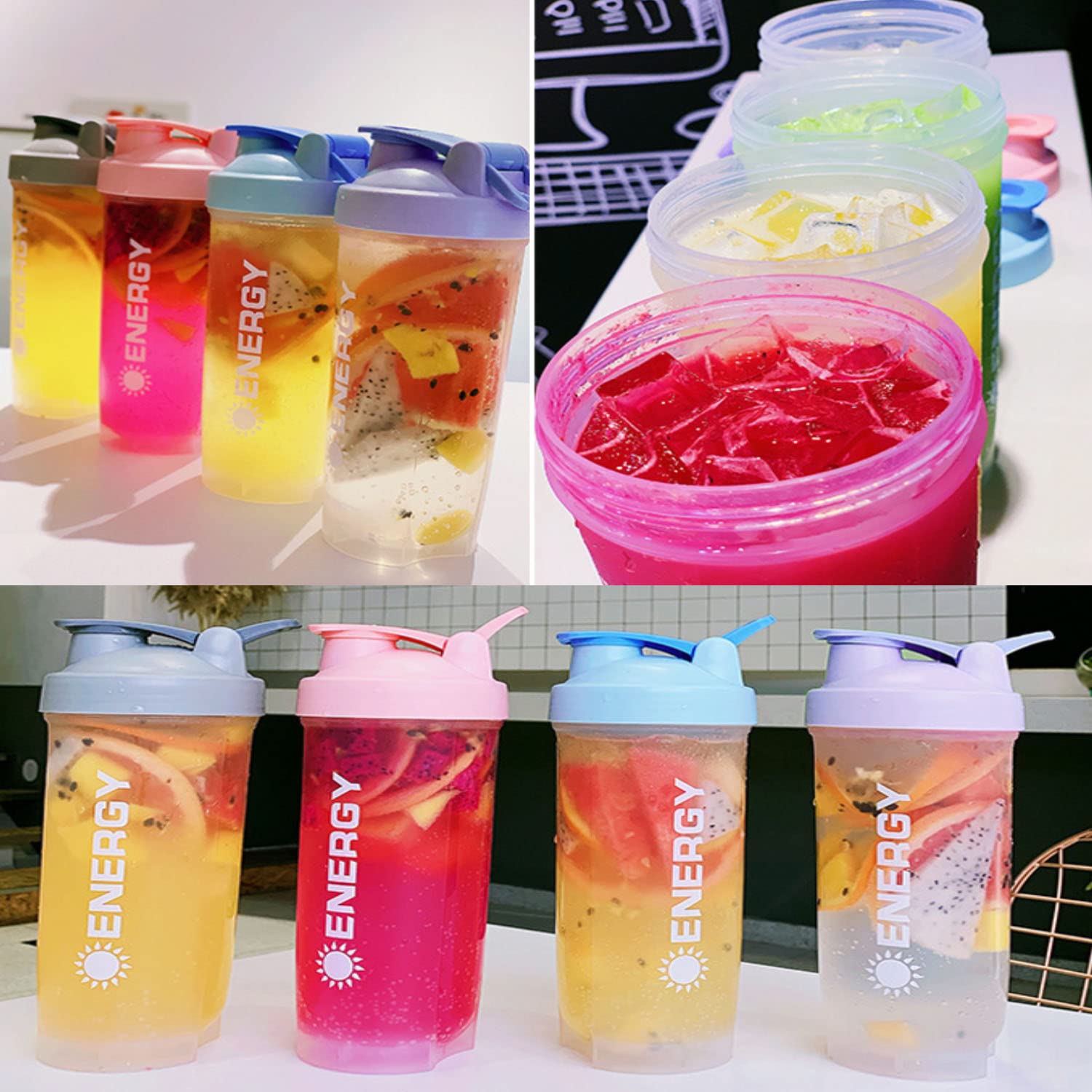 2 Shaker Proteici 700 Ml Con Pallina Frusta - Tritan - Rosa E Blu - Senza BPA