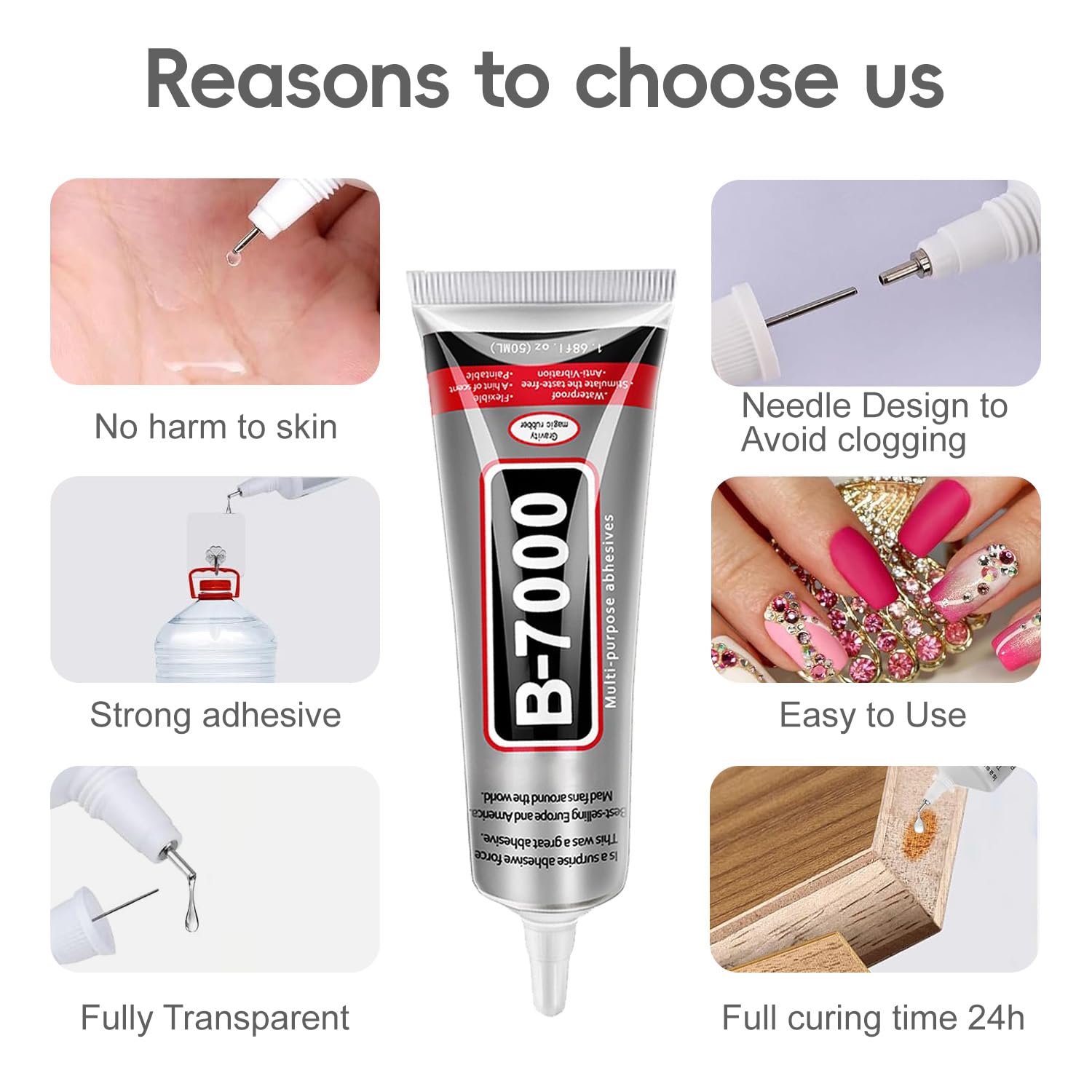B-7000 Klej do Rhinestones and Jewelry Making | 50 ml przezroczysty uniwersalny klej z precyzyjną końcówką | Super mocny klej do rękodzieła wiskozy do telefonu z tkaniny szklanej | Wodoodporny klej