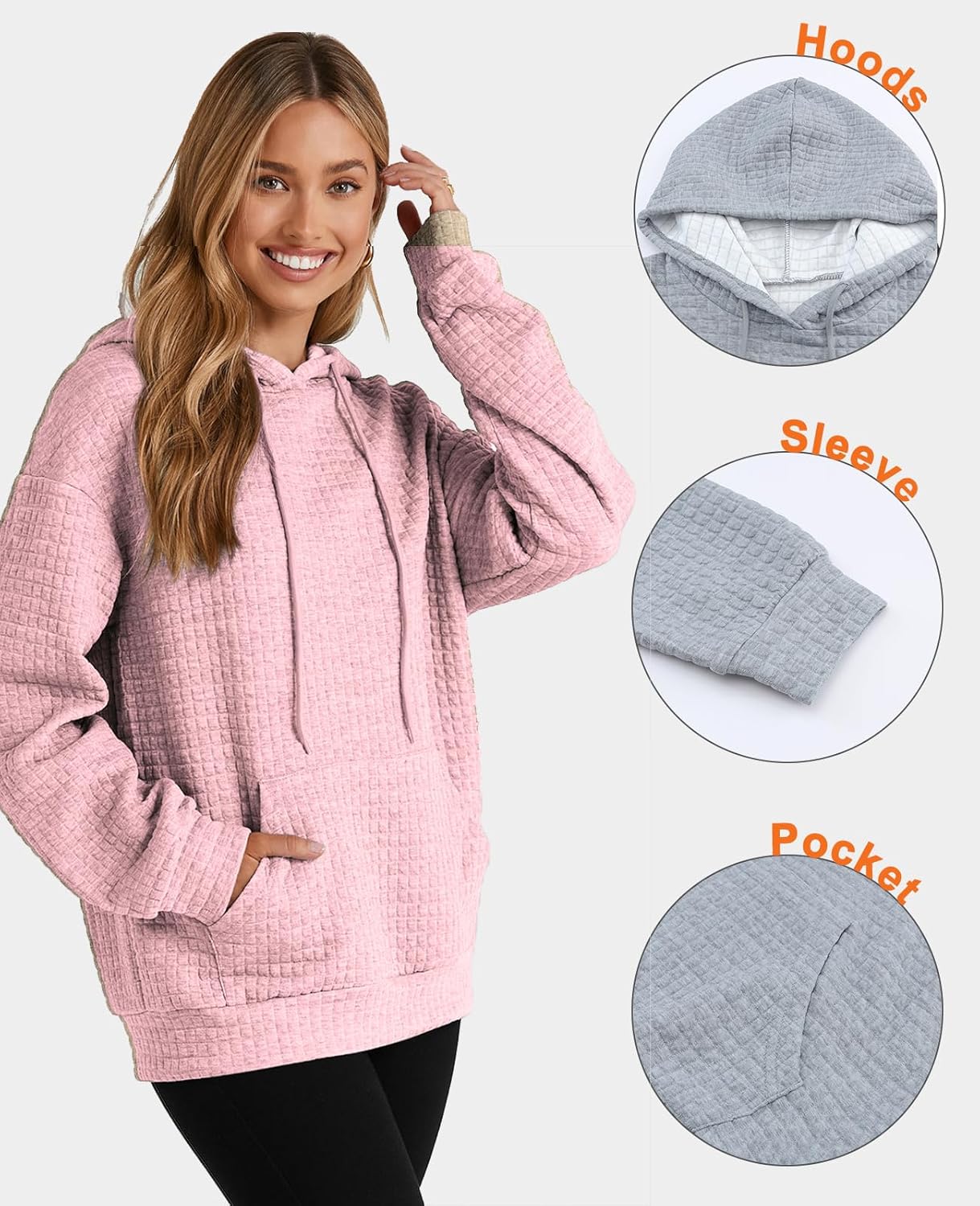 SELINK Hoodies For Women Casual Pullover Waffle Long Sleeve Drawstring Hooded Sweatshirt with Pocket - Image 6