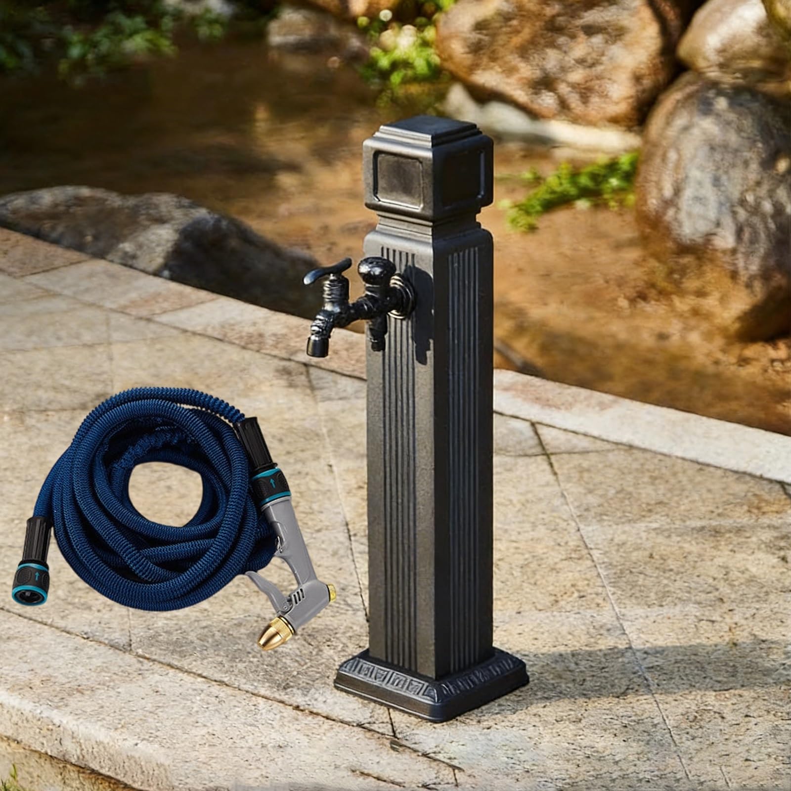 XDLEDMKIZ Garden Hydrant, Freestanding Aluminum Water Column with Copper Faucet & Spray Gun, Frostproof Outdoor Spigot for Lawn and Yard Wat