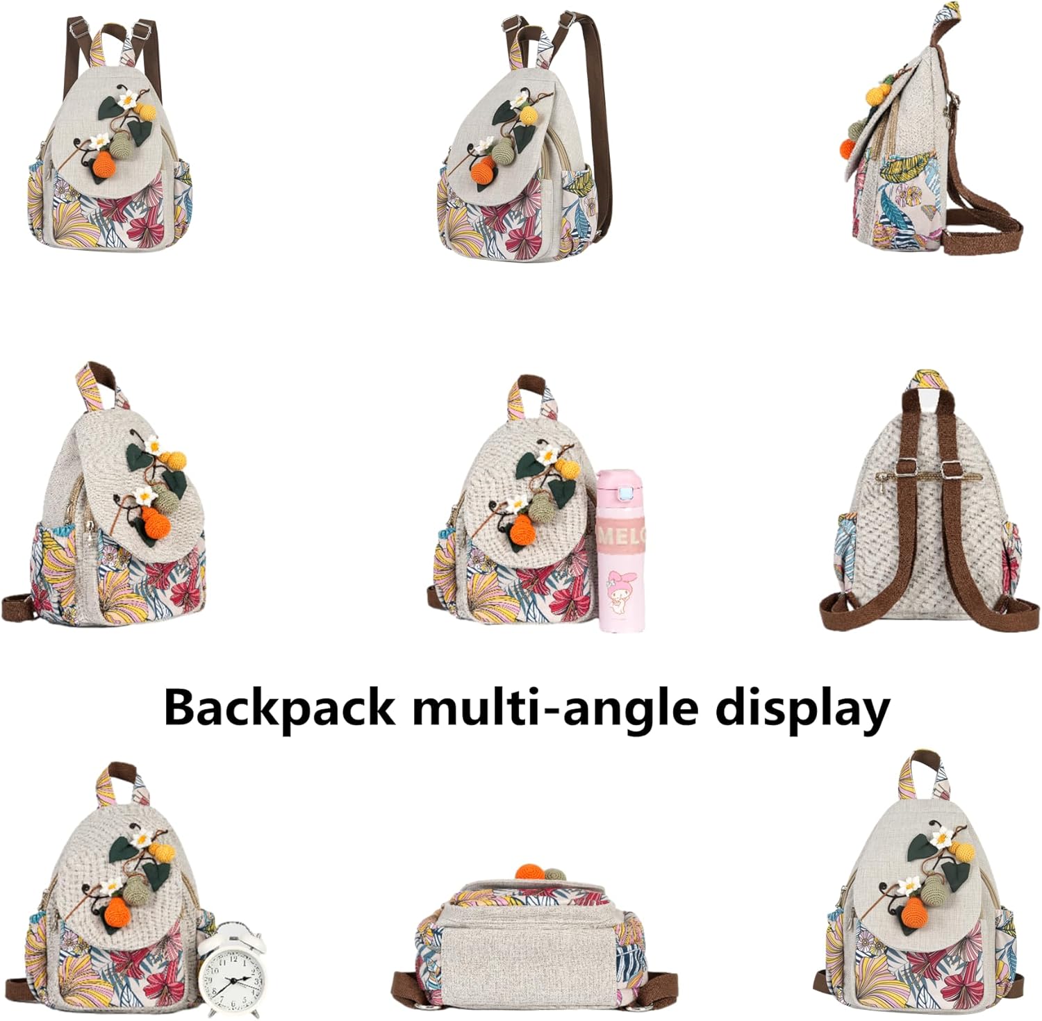 HUANGGUOSHU Women Cotton Woven Bohemian Hemp Boho Canvas Embroidery Multi Pocket Retro Cute Backpack Wallet Backpack（Avocado） - Image 3