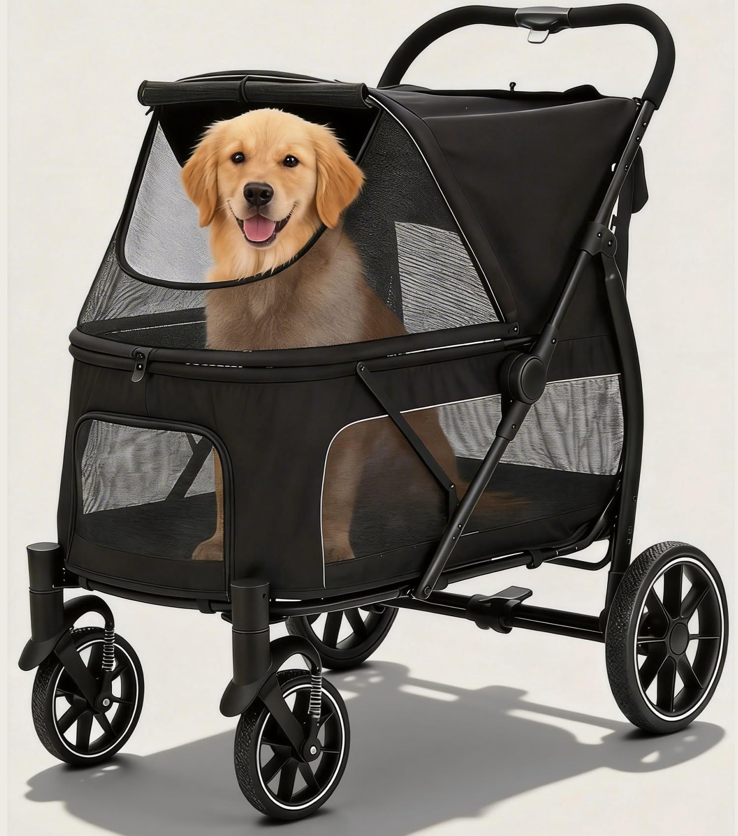 Dec-Mec Large Dogs Stroller for Multiple Pets up to 100lbs, Ultra-Breathable Pet Stroller for Medium 2 Dogs，All-Terrain with& Mesh Dual-Window，1680D