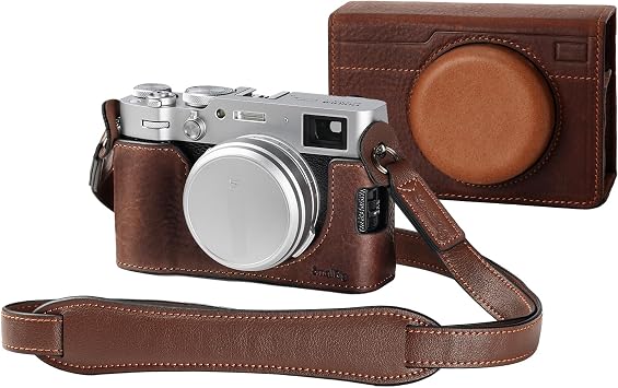 SMALLRIG Leather Case Cover Set for FUJIFILM X100VI - Brown - 4558 - Leather Half Case - Flip Case & Shoulder Strap - Genuine Leather Material - Portable & Protective
