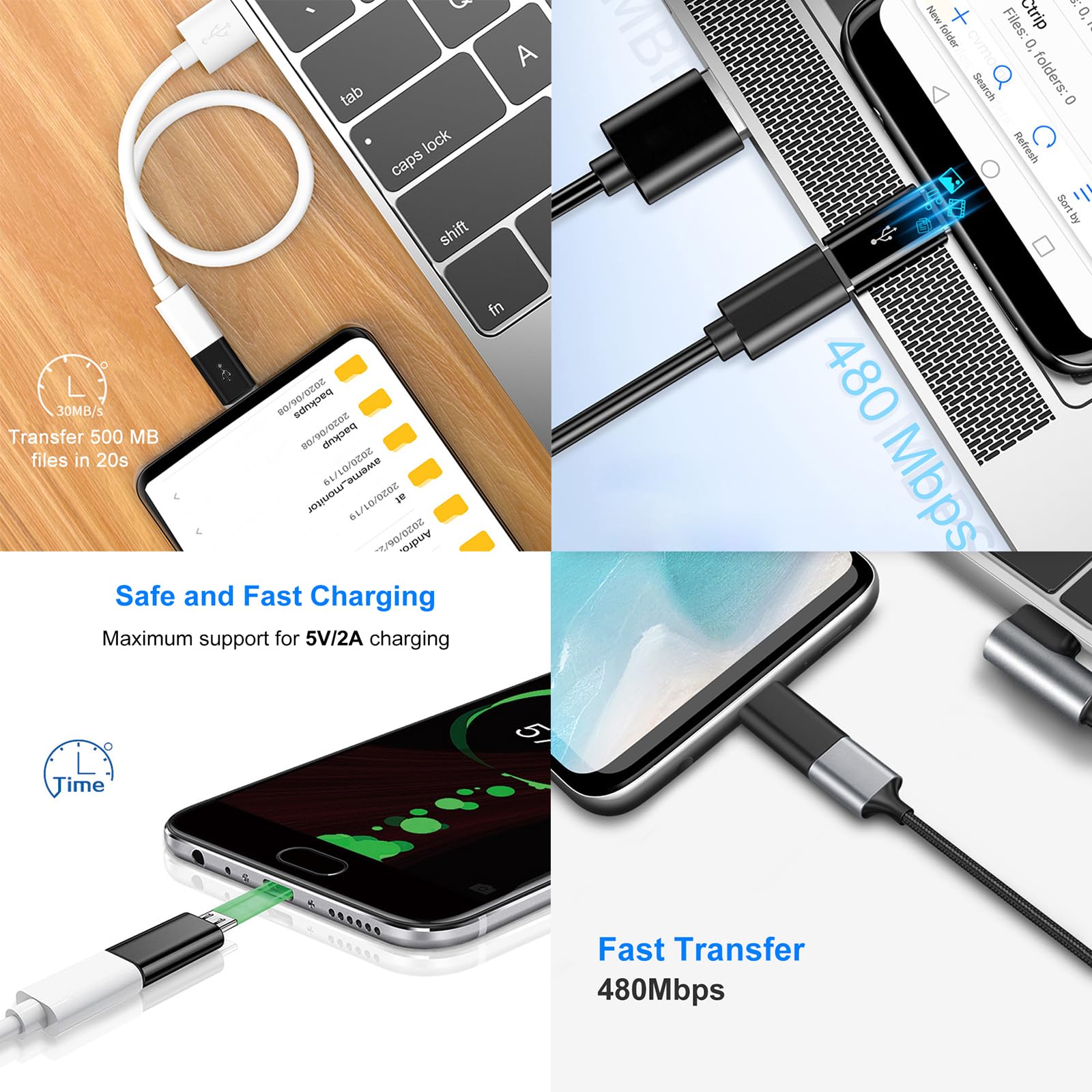 Adattatore Micro USB a USB C 4-Pack, Adattatore Tipo C Maschio a MicroUSB Femmina e MicroUSB Maschio a Tipo C Femmina Compatibile con Samsung Galaxy, Telefoni Android e Altri, Nero