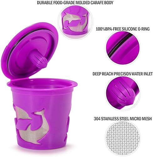 Miniatura 3 de Filtros de café reutilizables, cápsulas de café espresso recargables, cápsulas de café reutilizables, paquete de 6, morado