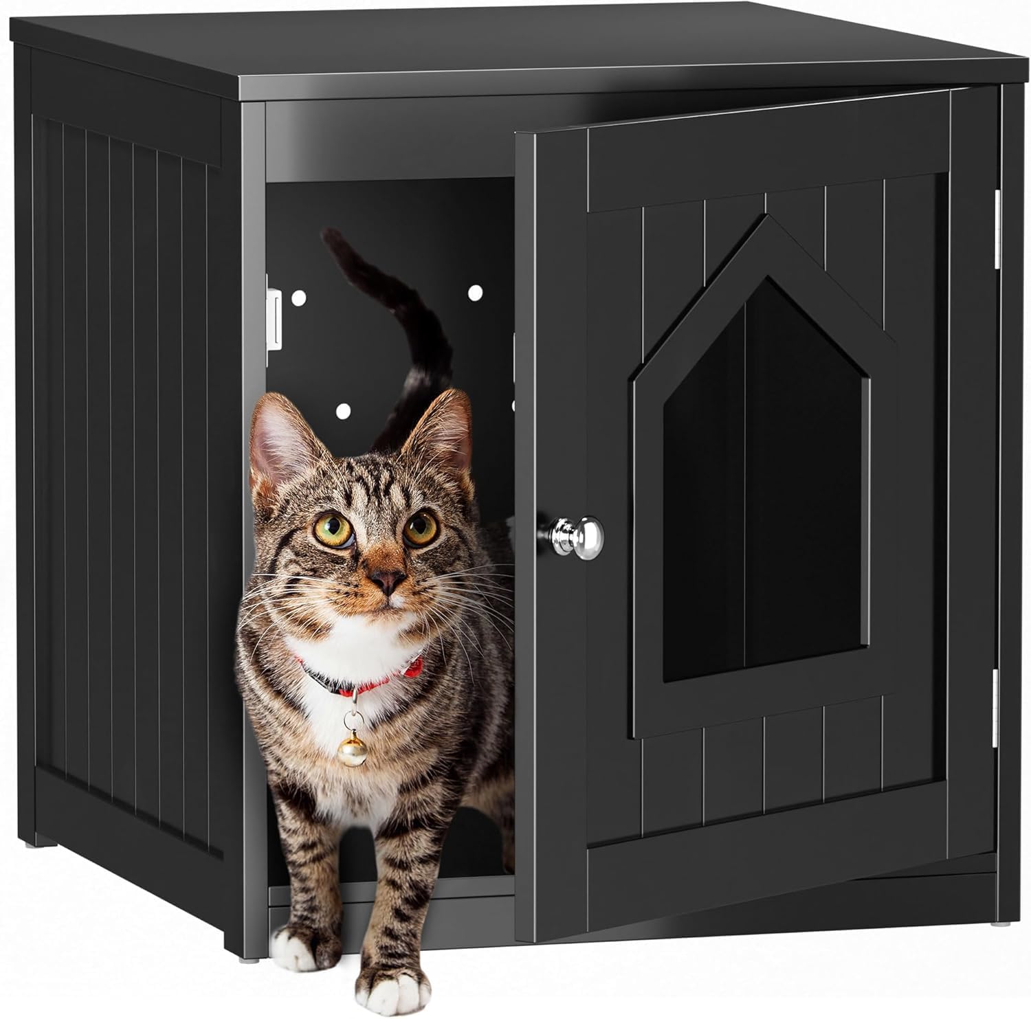 Cat Litter Box Enclosure Hidden Kitty Litter Box Furniture Indoor Cat Box Cabinet House Side Table Nightstand Washroom (Black)
