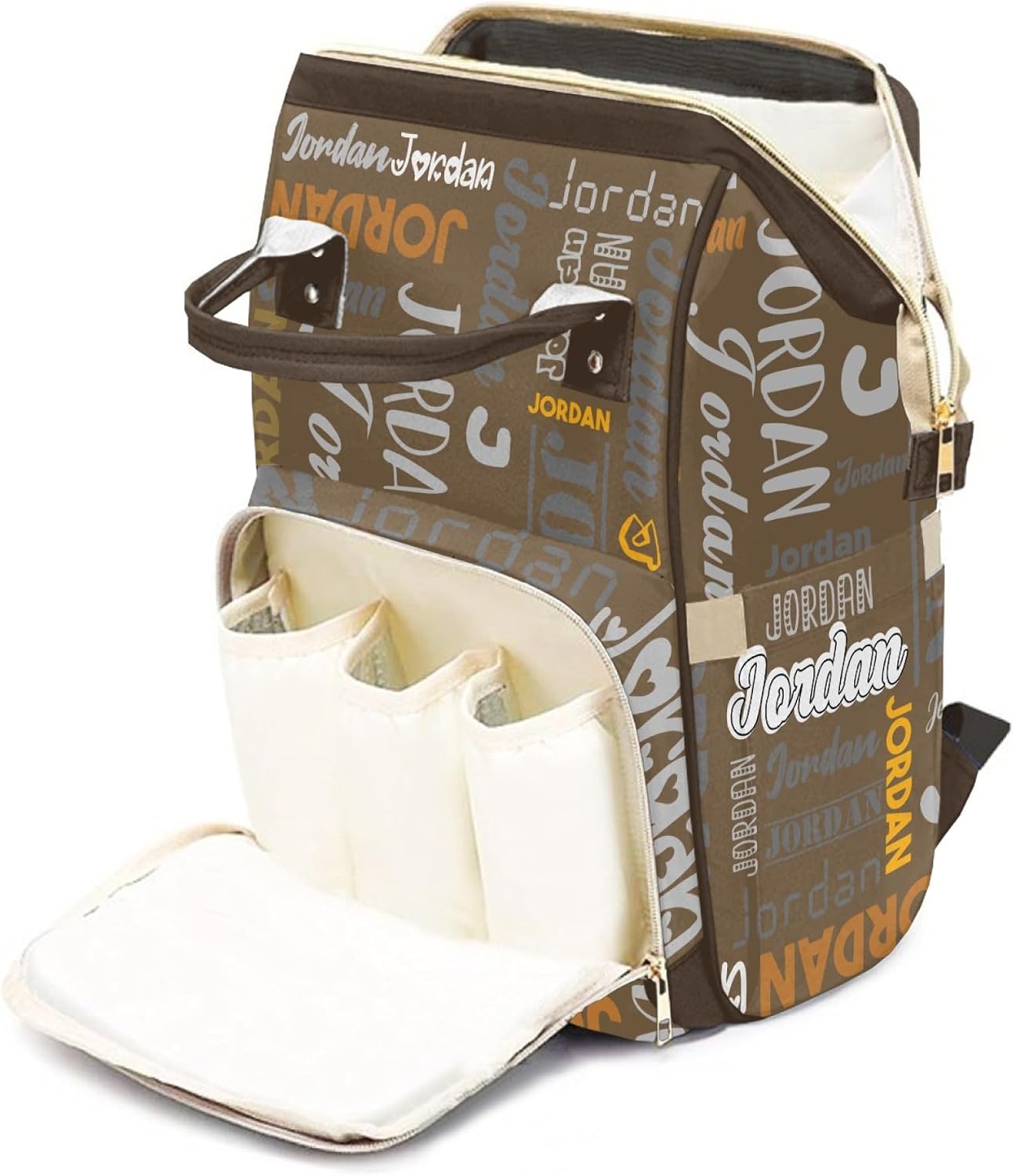 Custom Diaper Bag Backpack for Baby Girls Boys, Coffee Personalized Mommy Nursing Bag with Name Customized Casual Backpack for Travel Birthday Gift