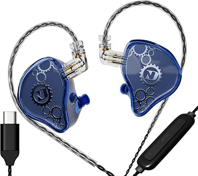 FEDAI ND Venus in Ear Monitor Headphones, 10mm Double Magnetic Dynamic Driver IEM Earphones, HiFi Wired Gaming Earbuds, 2 Pin Detachable Cable with Mic, Blue, Type C Plug