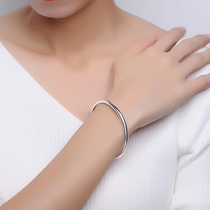 2 Pack Silver Plated Bangle Bracelets for Women, Stackable Adjustable Classical Bangle Set for Women, Jewelry Gift for Valentines Day, Anniversary, Mothers Day,Birthday,Christmas Gift for Her - Image 6