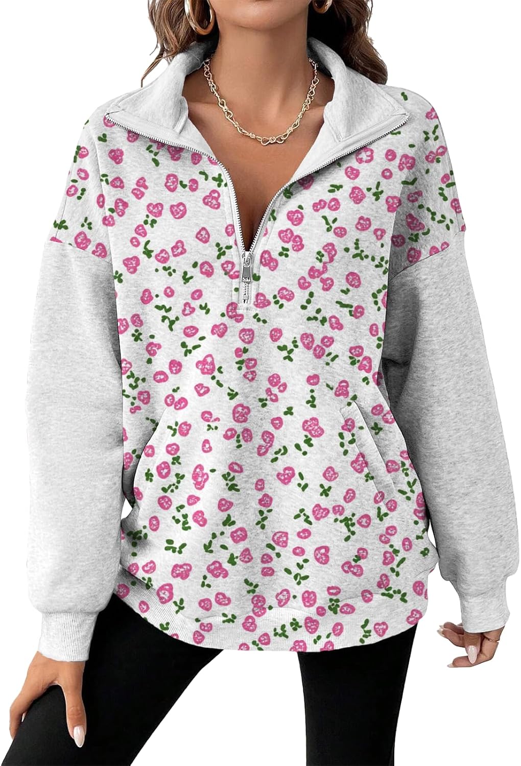 Womens Pullover Sweatshirts Quarter-Zip Disign Novelty Sweatshirts Casual Pullover Oversized Fall Wear 2025 - Image 2