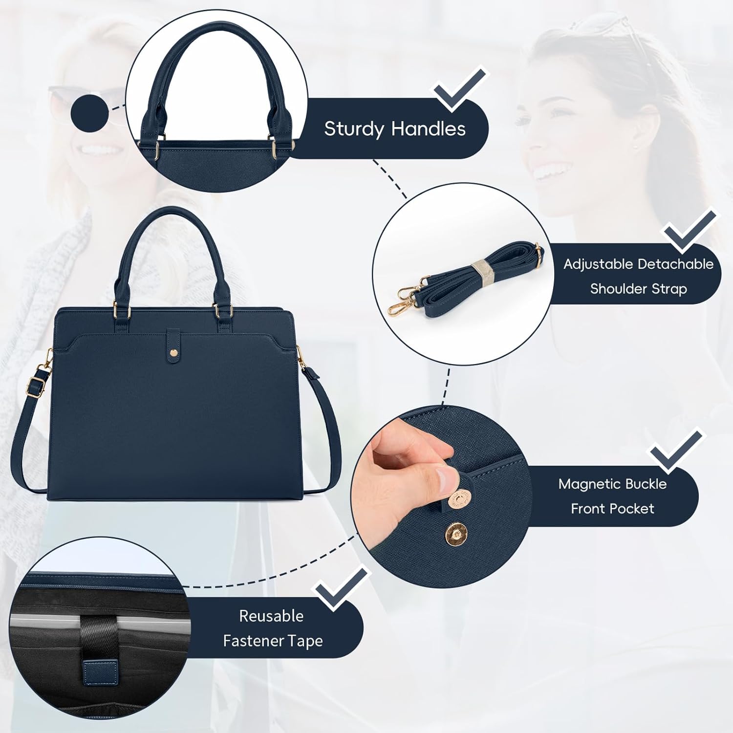 Laptop Tote Bag for Women 15.6 Inch Waterproof Leather Computer Bags Large Capacity Business Office Work Briefcase - Image 4