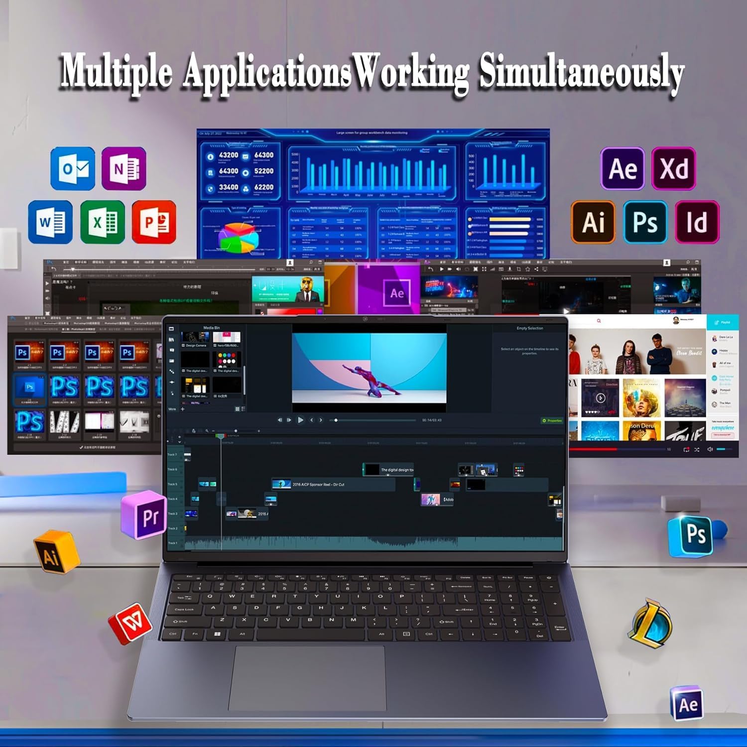 17.3 Inch Windows 11 Laptops 12th Generation Processor N95 4C 4T(3.4Ghz), 16GB RAM 512GB SSD Laptop Computer 10000mAh Large Battery Type-C(Data), WiFi5,BT,RJ45,Dual Stereo Speakers, Backlit Keyboard