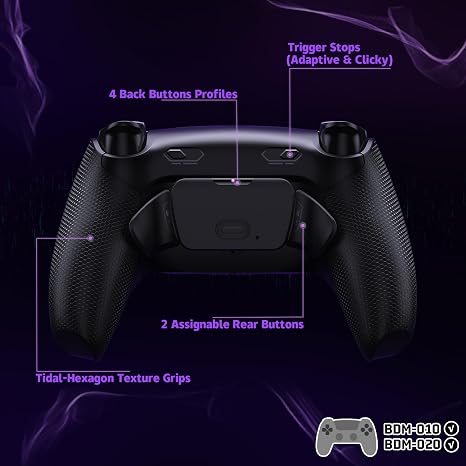eXtremeRate RISE Plus MAX Back Paddles Kit with Clicky Trigger Stops & Rubberized Grip for PS5 Controller BDM-010 020, Remappable Back Buttons Kit for PS5 Controller - Black - NO Controller