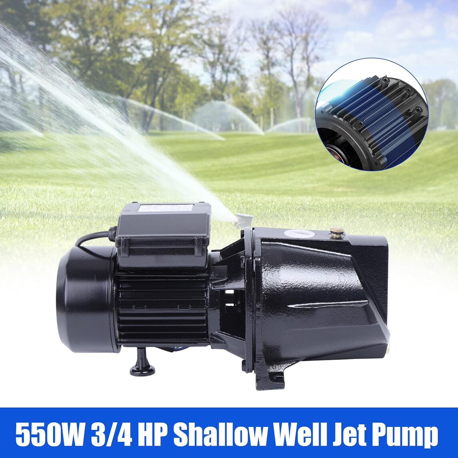 3/4 HP Shallow Well Jet Pump, 110V Heavy Duty Cast Iron Industrial Jet Pump, 3420 RPM Max Speed, 3.8 m³/h Flow, 56m Head, Black
