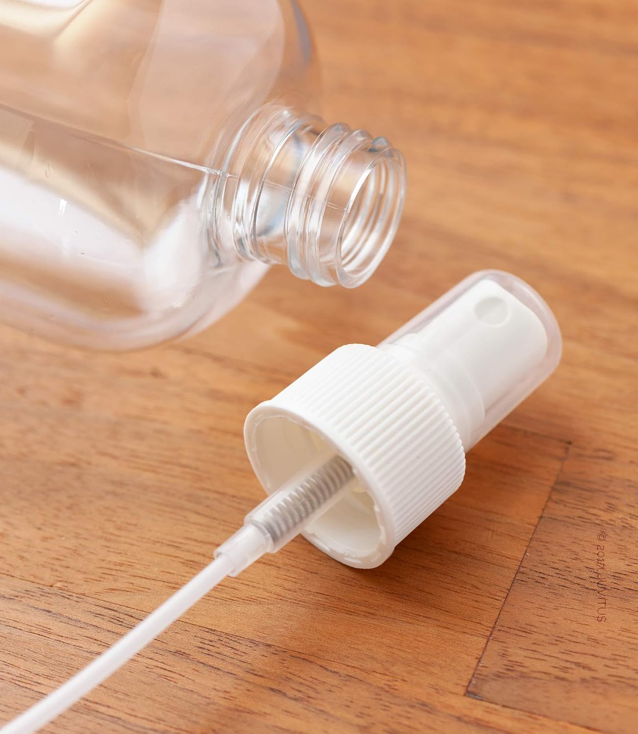 JUVITUS 12 oz Clear Plastic PET Squat Boston Round Bottle (BPA Free) with White Fine Mist Spray (12 pack)