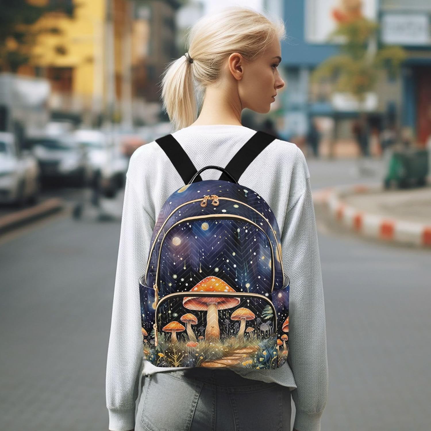 ALAZA Ysterious Forest Mushroom Night Mini Backpack Purse for Women Travel Bag Lightweight Shoulder Bag Fashion Daypack - Image 7