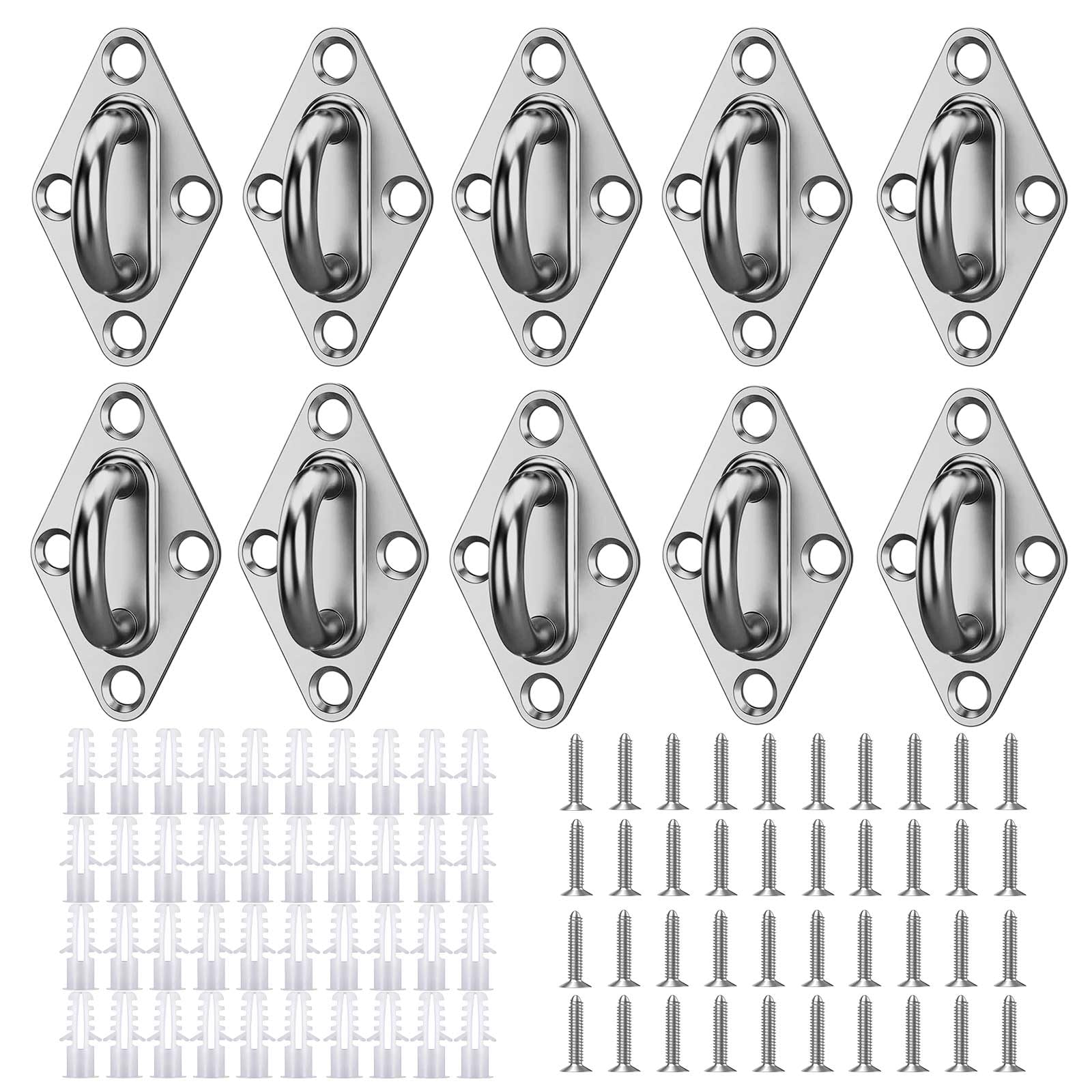 Piastra Oculare M5 Rhombic U Placca Oculare Ganci,10 Pezzi Piastre Occhiello in Acciaio Inox con Viti,Piastra Ancoraggio Gancio da Muro con Occhiello Gancio Soffitto per Appendere Gancio Fisso