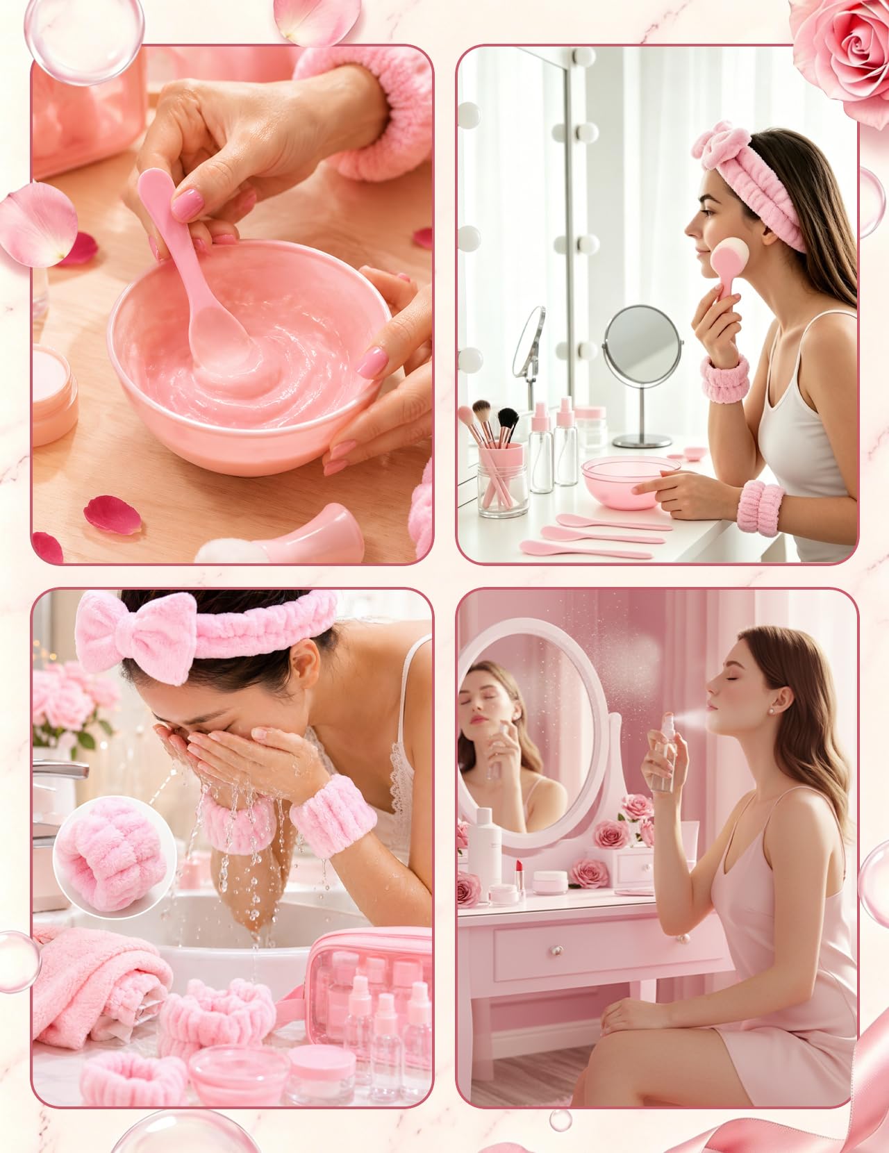 72 Pièces kit Soirée Pyjama Fille Cadeau, Kit Complet Soins du Visage, Outils de Beauté & Pochettes, Idéal pour Les Amis, les Décorations de la Fête des Demoiselles d'honneur et les Cadeaux