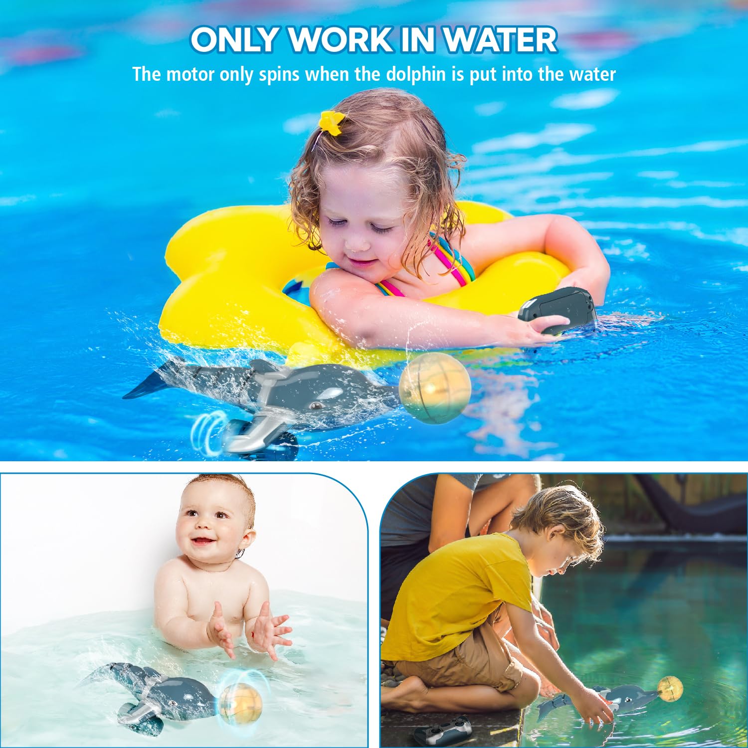 snookids Giocattolo delfino telecomandato, 2.4GHz simulazione delfino RC barca squalo telecomandato, bambini giocattolo d'acqua in estate vestito per ragazzi e ragazze