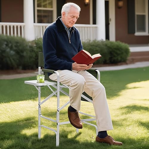 Miniatura 2 de Magshion Silla de directores alta plegable de 31 pulgadas de altura con mesa auxiliar, silla plegable portátil para artista de maquillaje, color