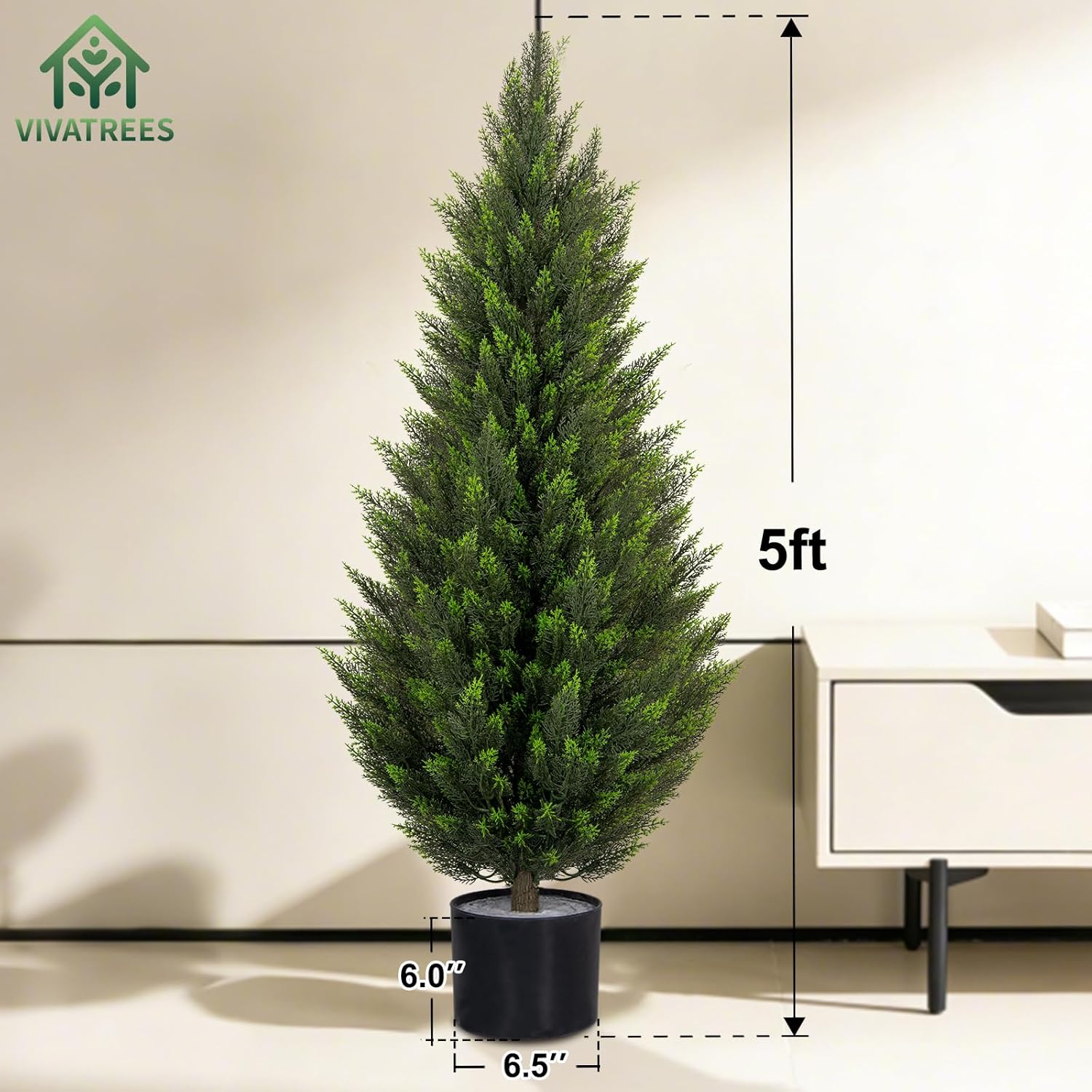 VIVATREES 2Pack 5ft Outdoor Artificial Cedar Topiary Trees, All-Weather Faux Pine for Home Porch Entryway Decor