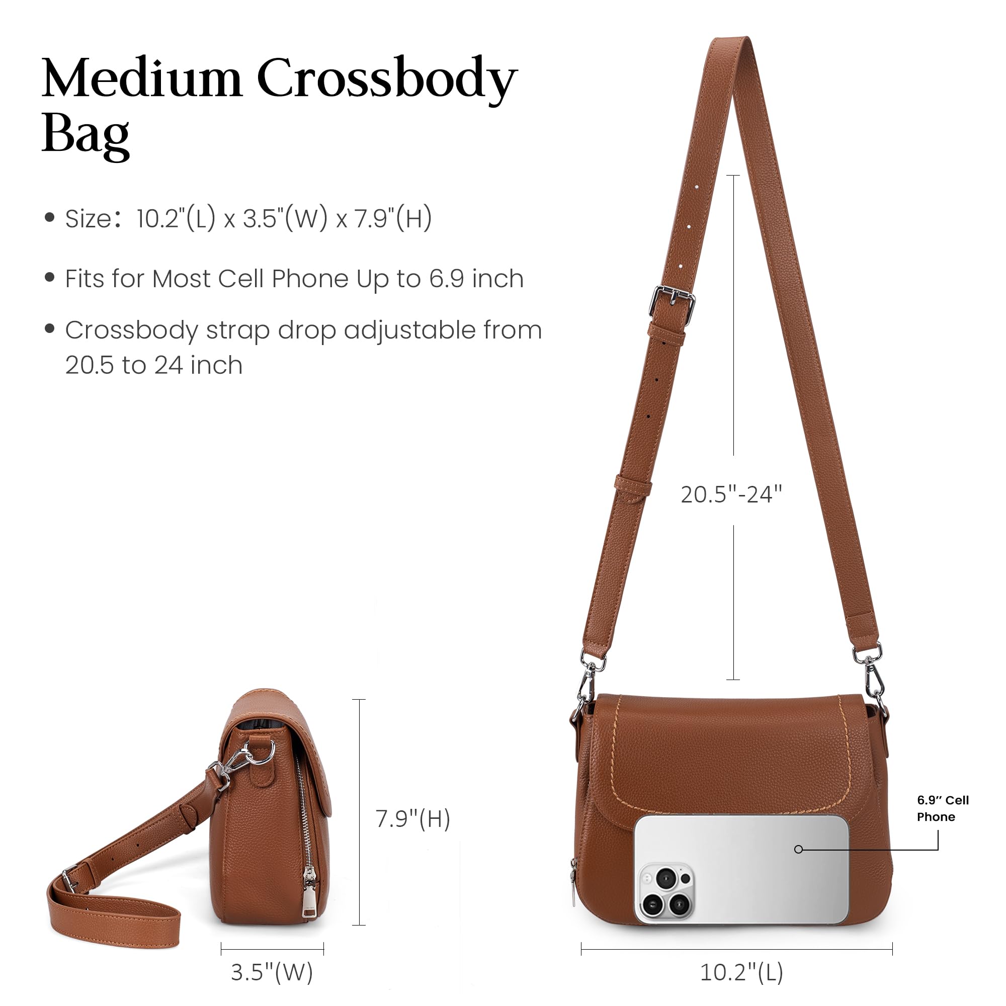 befen Bolsos cruzados de piel auténtica para mujer, bolsos pequeños para mujer, bolsos de mano para mujer, bolso de teléfono RFID con cartera integrada