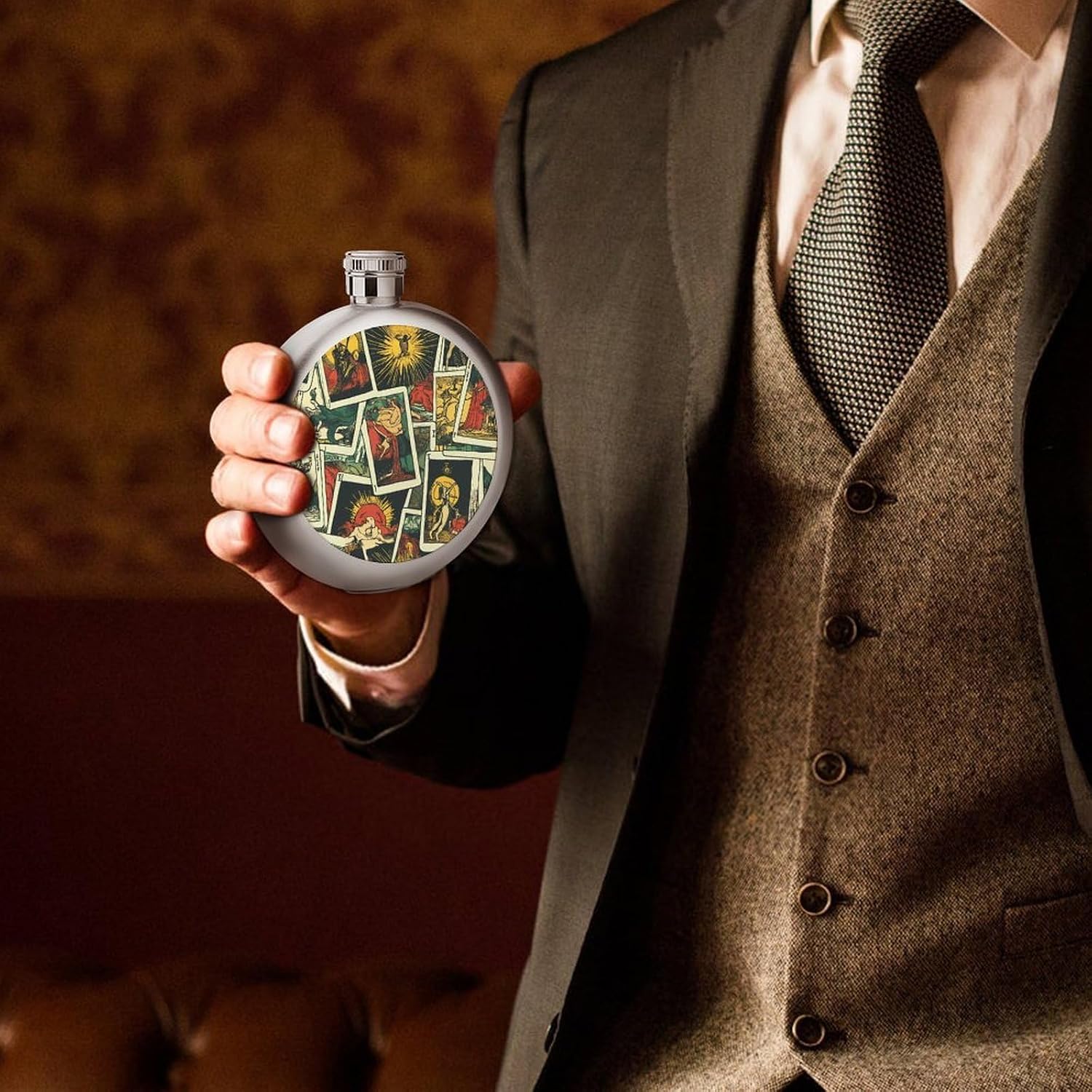 Tarot Cards Hip Flask for Men 5 Oz Stainless Steel Liquor Container Mini Leakproof Water Bottle